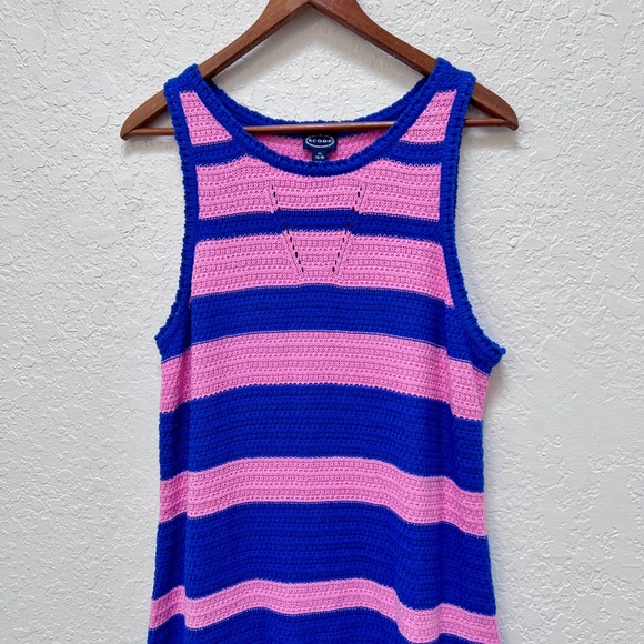 Scoop Blue Pink Striped Crochet Midi Dress Womens XL Sleeveless Knit Summer - Picture 3 of 8